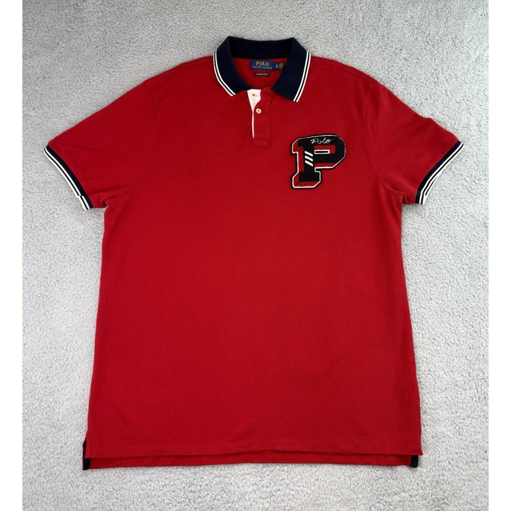 Polo Ralph Lauren Chenille P Red Custom Fit New York Polo Shirt Sz XL